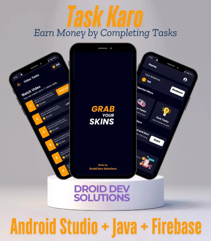 task earning app source code by Droid Dev Solutions. Get your source code now